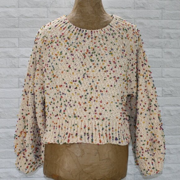 EN Creme Sweater Knit Oversized Chenille Chunky Confetti Dot Multicolor M L - Picture 1 of 13
